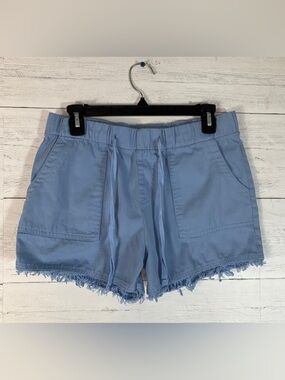 REALESSENTIALS WOMEN'S TWILL CUTOFF CASUAL KHAKI SHORTS  SMALL BLUE